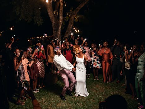 wedding guests enjoying eco-friendly decor